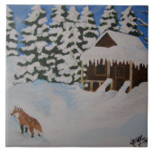 Winter Cabin Scene Tile Fliese (Vorderseite)