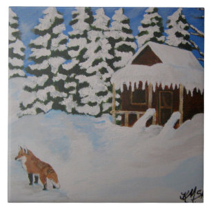 Winter Cabin Scene Tile Fliese