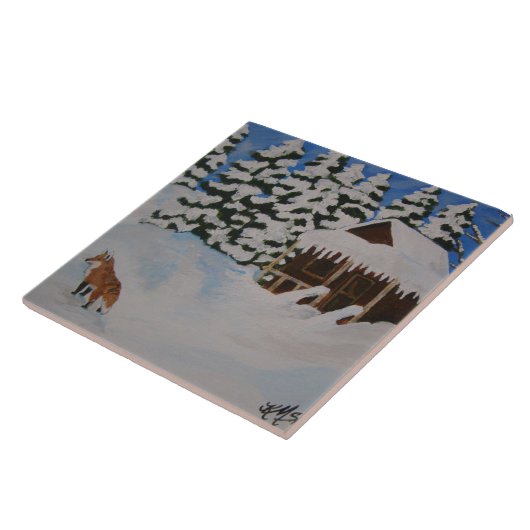 Winter Cabin Scene Tile Fliese (Seite)