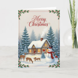 Winter Cabin Serenity Merry Christmas Card Karte