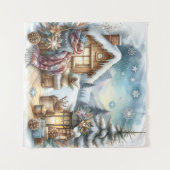 Winter Cabin Tapestry Wandteppich (Vorderseite (Horizontal))
