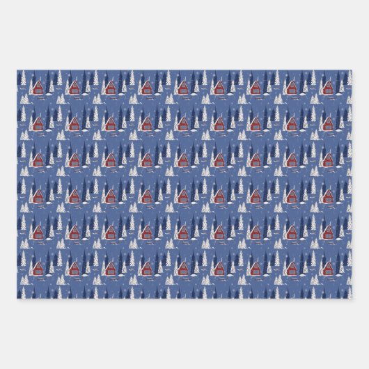 Winter Cabin Wrapping Paper Set von 3 Blättern Geschenkpapier Set (Vorderseite)