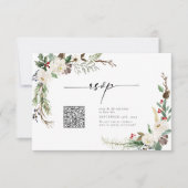 Winter Calligraphy Botanicals QR Code Wedding RSVP Einladung (Vorderseite)