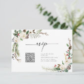 Winter Calligraphy Botanicals QR Code Wedding RSVP Einladung (Stehend Vorderseite)