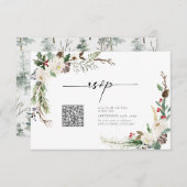 Winter Calligraphy Botanicals QR Code Wedding RSVP Einladung (Vorne/Hinten)