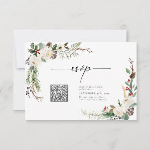Winter Calligraphy Botanicals QR Code Wedding RSVP Einladung