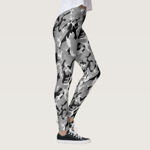 Winter-Camouflage, graues Schwarz-weißes Leggings