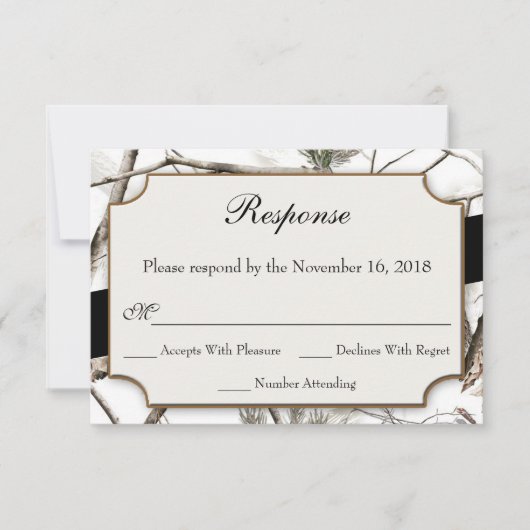 Winter Camouflage Wedding RSVP Cards Einladung (Vorderseite)