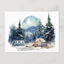 Winter Camping Wasserfarbe Postkarte
