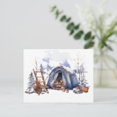Winter Camping Wasserfarbe Postkarte (Stehend Vorderseite)