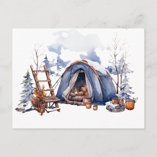 Winter Camping Wasserfarbe Postkarte (Vorderseite)