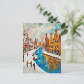 Winter Canal with Snowy Streets and Colorful House Postkarte (Stehend Vorderseite)