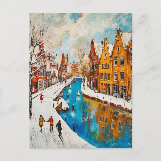 Winter Canal with Snowy Streets and Colorful House Postkarte (Vorderseite)