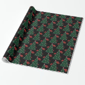 Winter Candy Cane Holly Berry Black Christmas Tree Geschenkpapier (Ungerollt)