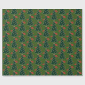 Winter Candy Cane Holly Berry Green Weihnachtsbaum Geschenkpapier (Flach)