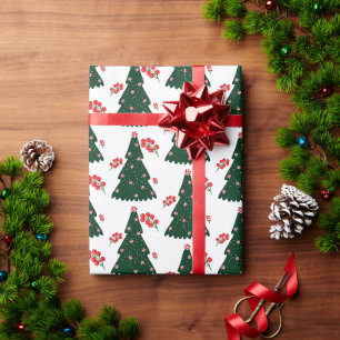 Winter Candy Cane Holly Berry White Christmas Tree Geschenkpapier