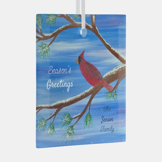 Winter Cardinal Ornament Aus Glas (Vorderseite Rechts)