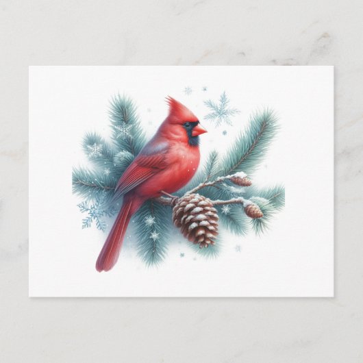 Winter Cardinal Pine and Snowflakes Postkarte (Vorderseite)