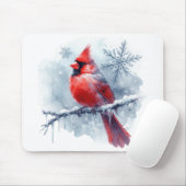 Winter Cardinal with Snowflakes on Icy Branch Mousepad (Mit Mouse)