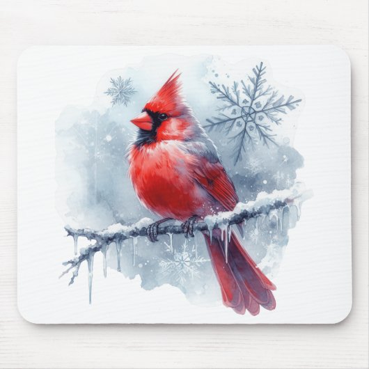 Winter Cardinal with Snowflakes on Icy Branch Mousepad (Vorne)