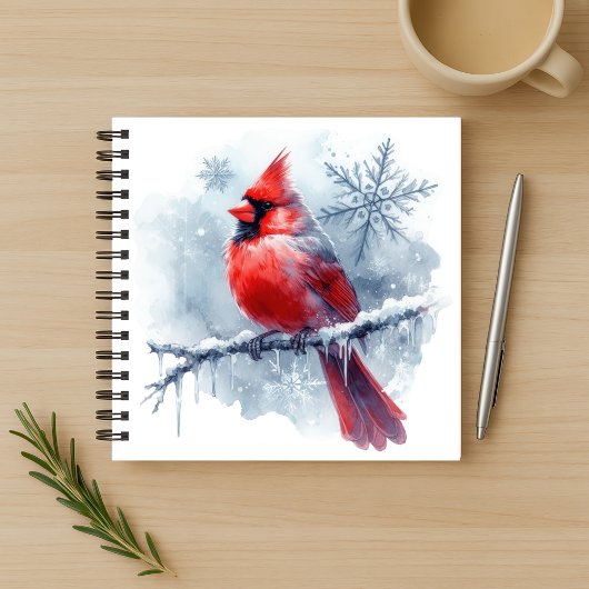 Winter Cardinal with Snowflakes on Icy Branch Notizblock