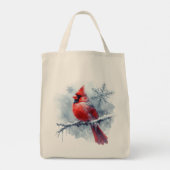 Winter Cardinal with Snowflakes on Icy Branch Tragetasche (Rückseite)