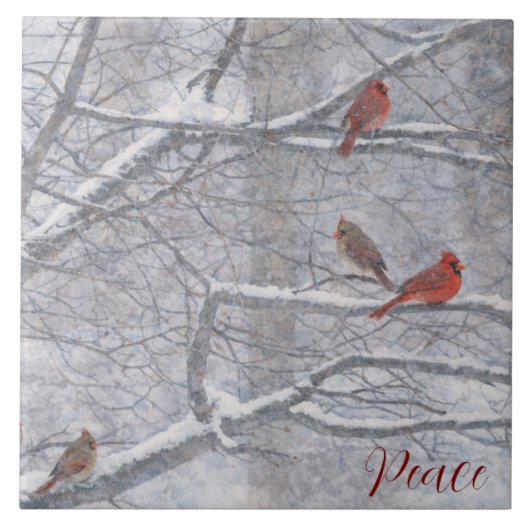 Winter Cardinals in Watercolor Fliese (Vorderseite)
