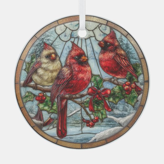 Winter Cardinals on Berry Branches Ornament Aus Glas (Vorderseite)