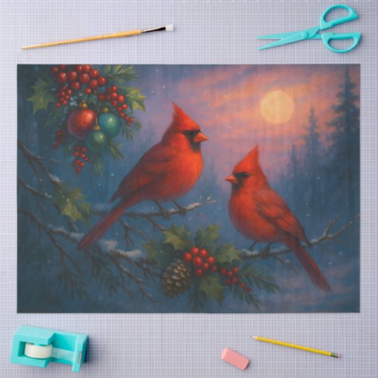 Winter Cardinals Under the Solstice Moon Decoupage Seidenpapier (Basteln)