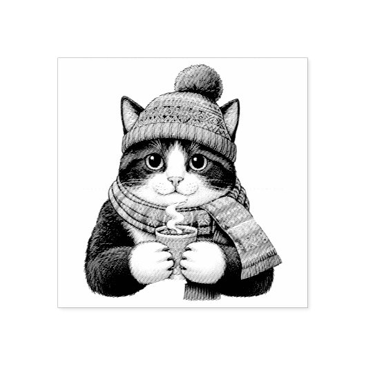 Winter Cat Cocoa Gummistempel (Prägung)