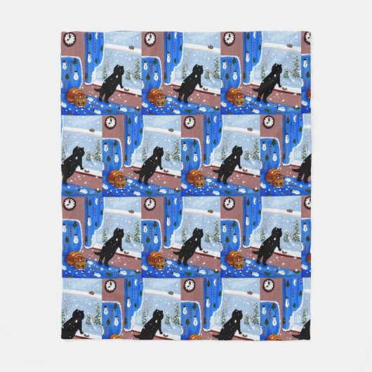 Winter Cats Snow Black Cat Ginger Tabby Fleecedecke (Vorderseite)