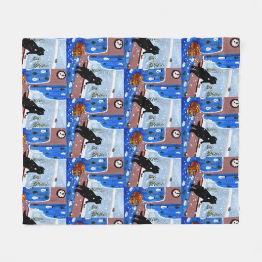 Winter Cats Snow Black Cat Ginger Tabby Fleecedecke (Vorderseite (Horizontal))