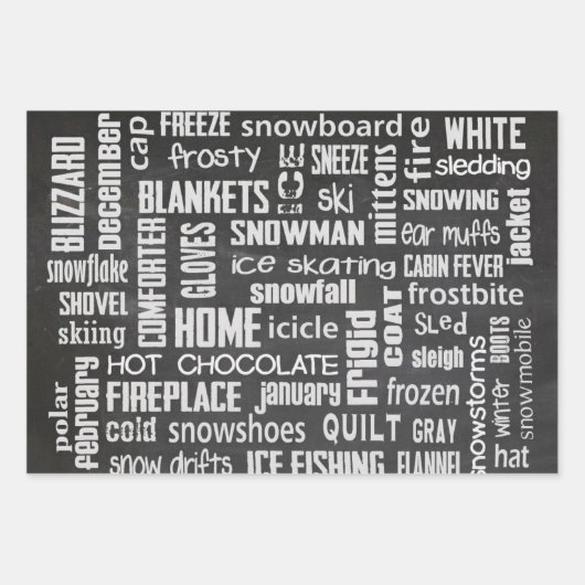 Winter Chalkboard Collage Geschenkpapier Set (Vorderseite)