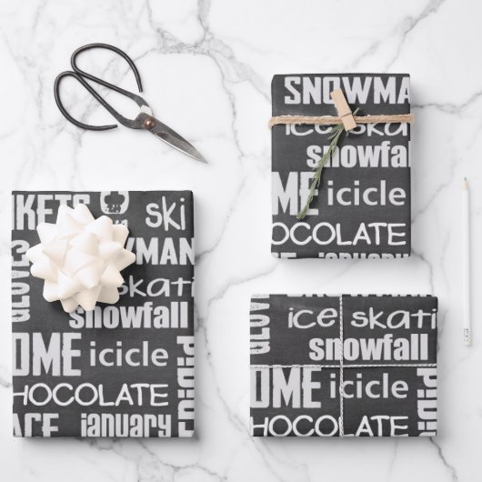 Winter Chalkboard Collage Geschenkpapier Set (Vorderseite)