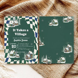 Winter Checkered "It Takes a Village" baby shower Einladung