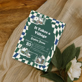 Winter Checkered "It Takes a Village" baby shower Einladung