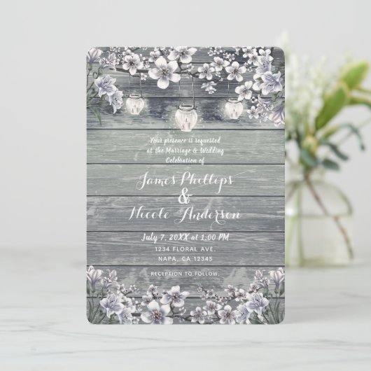 Winter Cherry Blossom Branches & Lanterns Wedding Einladung (Stehend Vorderseite)