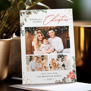 Winter Chic Botanical Floral 3 Photo Christmas Feiertagskarte
