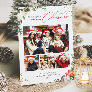 Winter Chic Botanical Floral 4 Photo Christmas Feiertagskarte