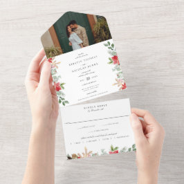 Winter Chic Botanical Floral Green Wedding All In One Einladung