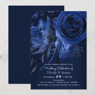 Winter Chic Floral Blaue Rose Feste Hochzeit Einladung