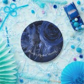 Winter Chic Floral Blue Rose Bold Wedding Pappteller (Party)