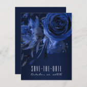 Winter Chic Floral Blue Rose Save the Date kühl Ankündigungspostkarte (Vorne/Hinten)