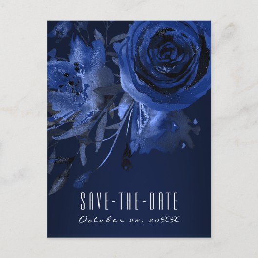 Winter Chic Floral Blue Rose Save the Date kühl Ankündigungspostkarte (Vorderseite)