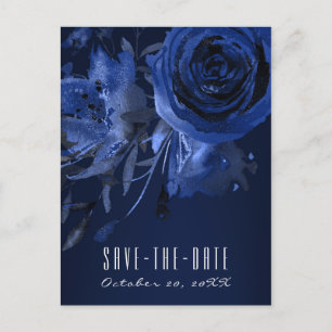 Winter Chic Florale Blaue Rose Bold Save the Date Ankündigungspostkarte