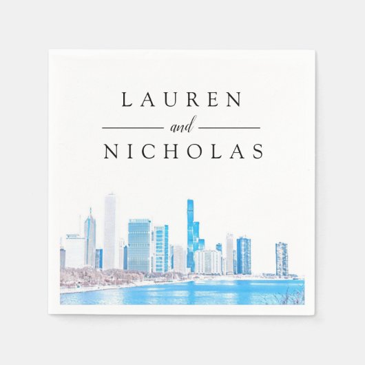Winter Chicago Skyline Personalisiert Wedding Serviette (Vorderseite)