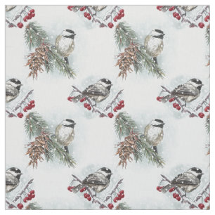 Winter Chickadeas Watercolor Weihnachten Stoff