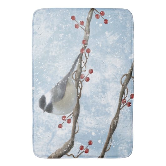 Winter Chickadee Bath Mat Badematte (Vorderseite Vertikal)