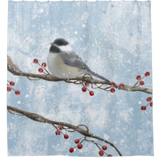 Winter Chickadee Duschvorhang (Vorderseite)