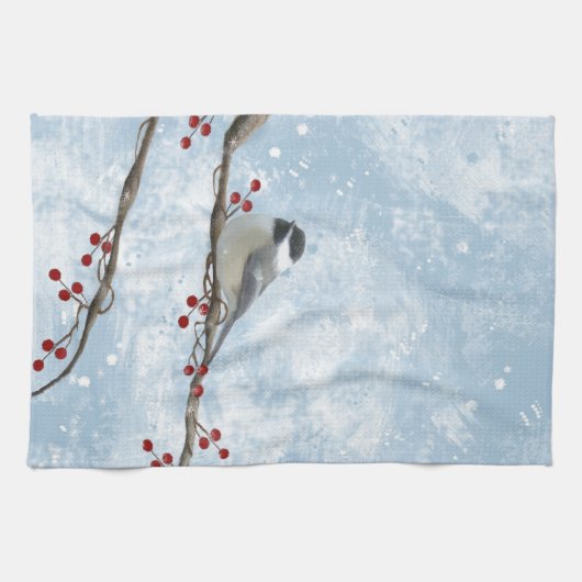 Winter Chickadee Küchenhandtuch Geschirrtuch (Horizontal)